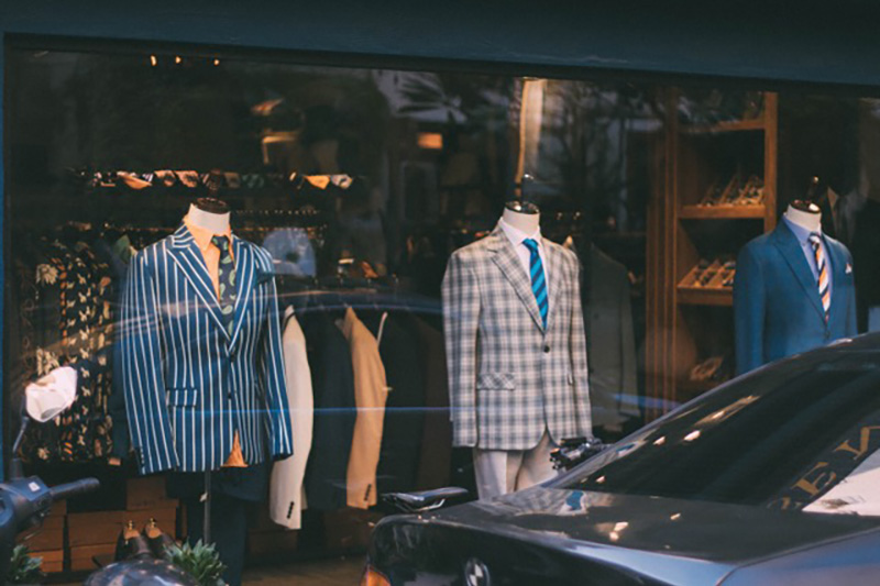 Stylish men's jackets in a shop window